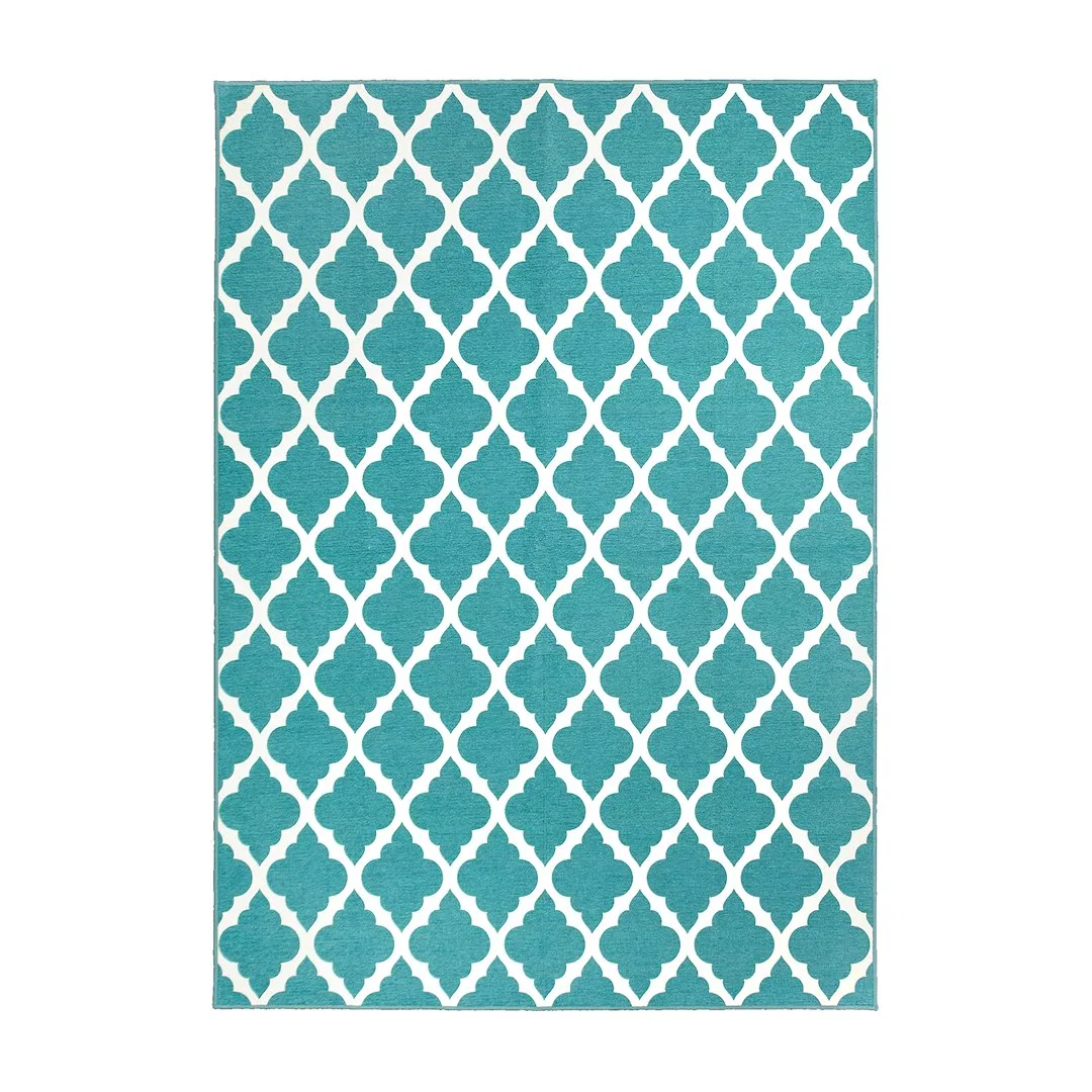 361441WEB – CRYSTAL ART Carpet, 5 Foot x 7 Foot Teal Polyester Polypropylene Backing Stain Resistant Machine Washable...